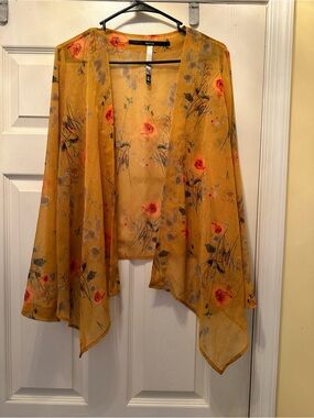 Kensie Mustard Yellow Floral Sheer Kimono